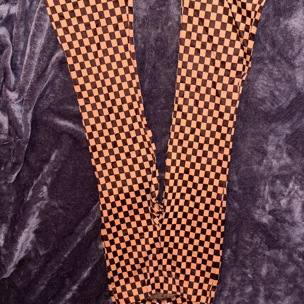 Love on a Hanger Checkered Orange and Black Flare Leggings